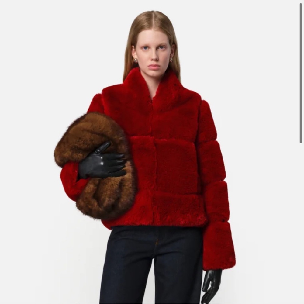 Apparis size small faux fur jacket - ruby red/crimson excellent condition